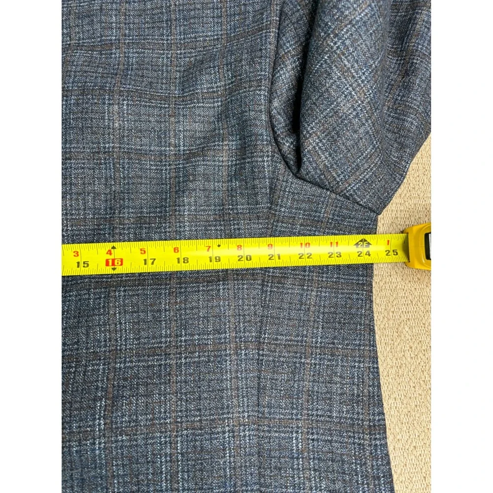 Jos A Bank Reserve Blazer 48L Blue Brown Plaid Wool Made in USA Italian Fabric - Picture 12 of 14